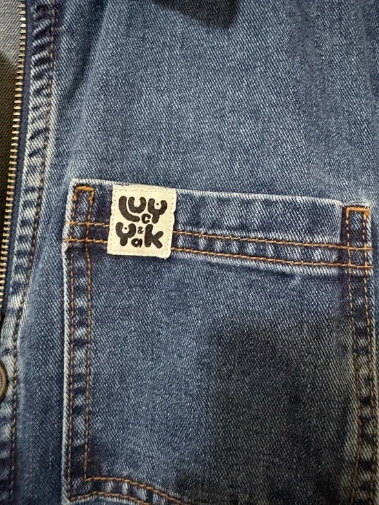 Lucy & Yak Ragan Blue Cotton Denim Short-Sleeve Wide-Leg Zip Up Jumpsuit Side 4 - Picture 6 of 16